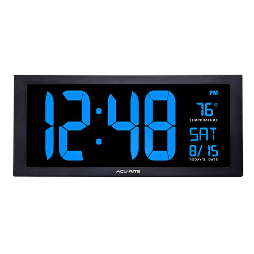 AcuRite 14.5" Large Digital LED Oversized Wall Clock with Date and Temperature, Perfect for Home or Office (75127M), Red