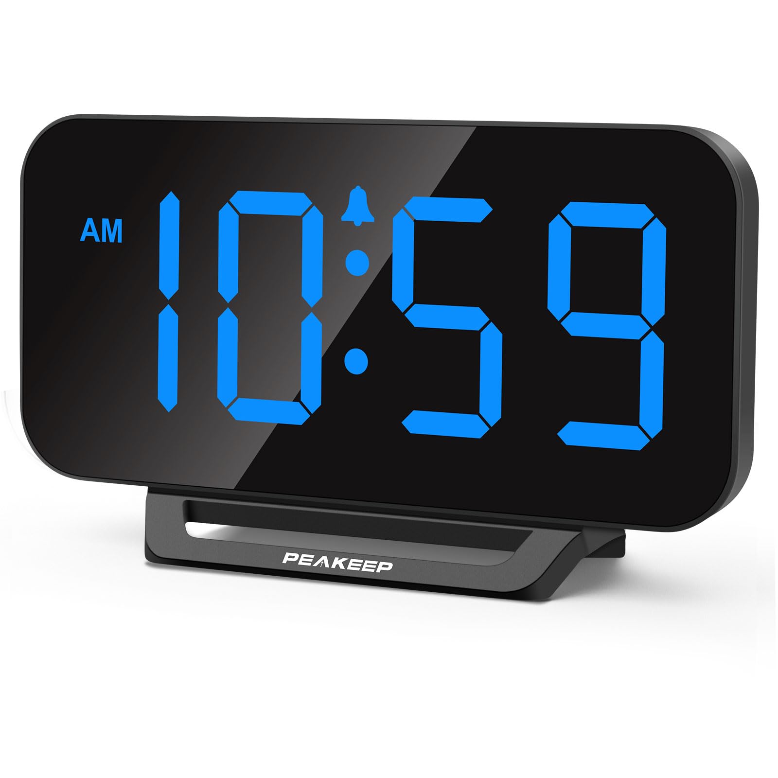 Peakeep Slim Digital Mirror Aesthetic Alarm Clock for Bedrooms Desk Decor - Plug in Electric Big LED Modern Small Clock for Office Living Room, Battery Backup, 6 Dimmers (Gold)