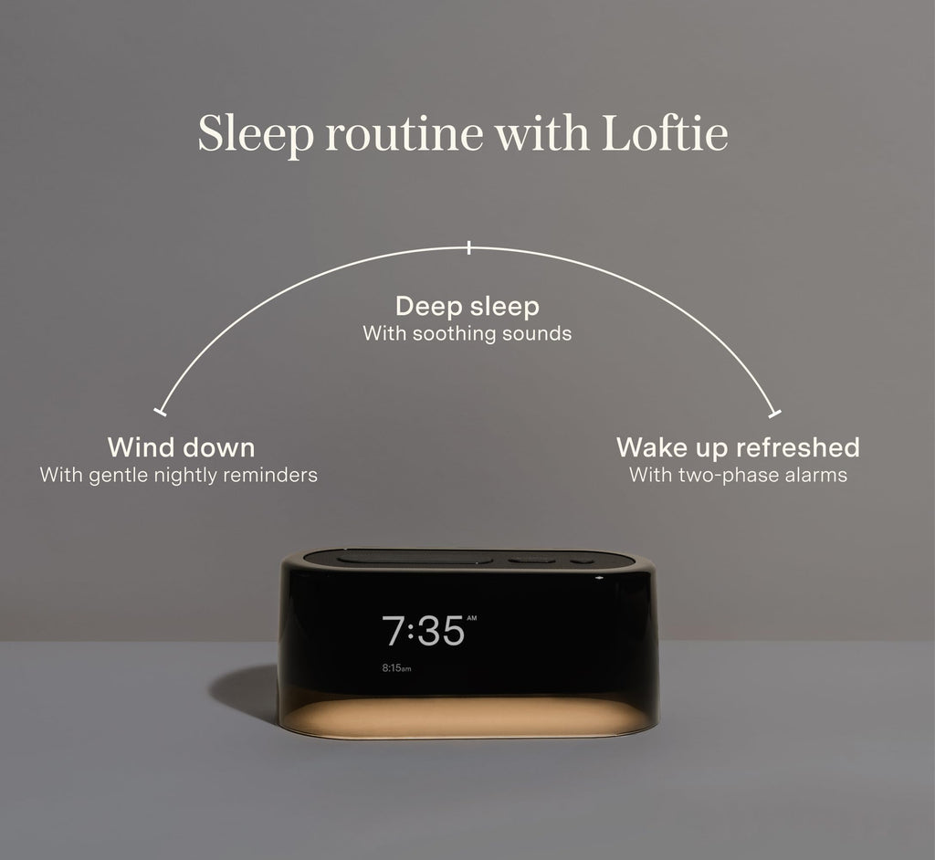 Loftie Alarm Clock with Sound Machine – Smart Alarm Clock with Night Light, White Noise, Bluetooth Speaker, 100+ Sounds Included Free, No Subscription Required, Blackout Mode- Black