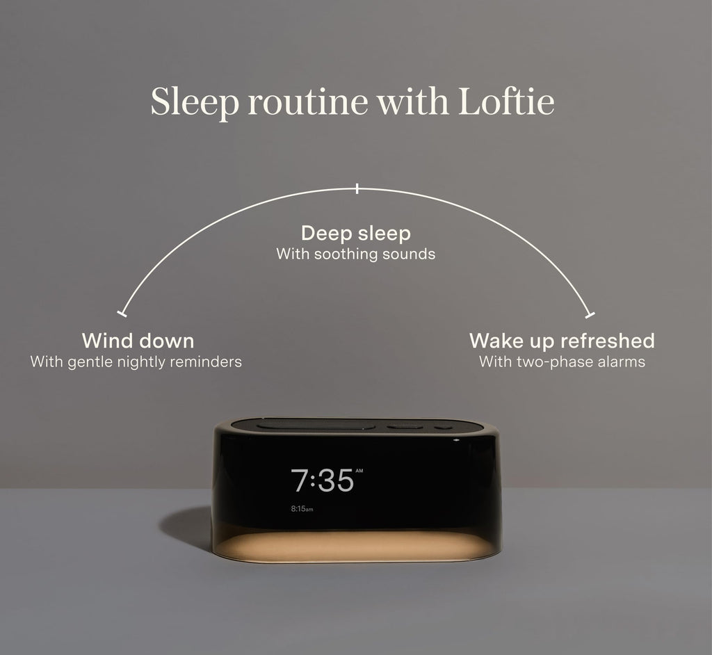 Loftie Alarm Clock with Sound Machine – Smart Alarm Clock with Night Light, White Noise, Bluetooth Speaker, 100+ Sounds Included Free, No Subscription Required, Blackout Mode- Black