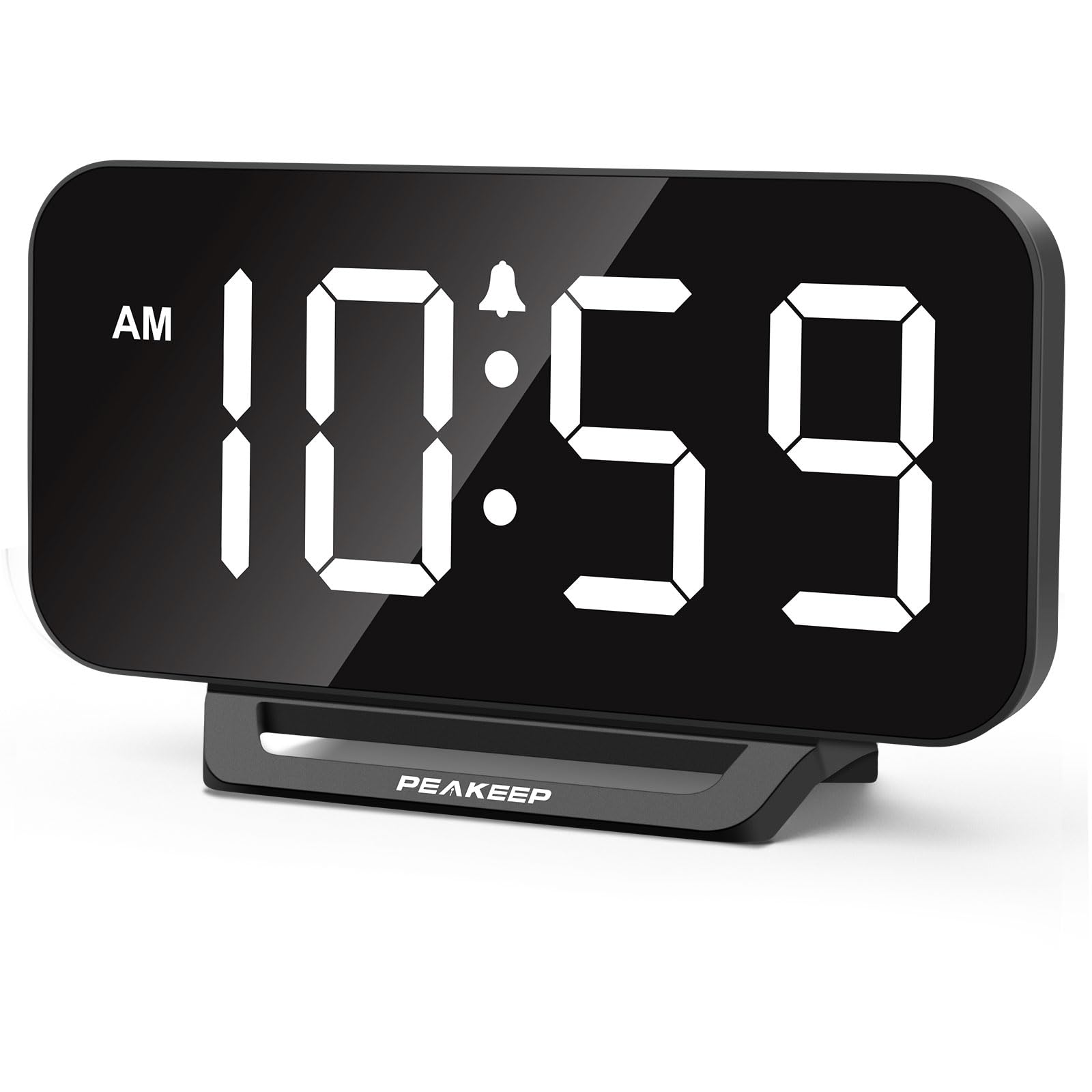 Peakeep Slim Digital Mirror Aesthetic Alarm Clock for Bedrooms Desk Decor - Plug in Electric Big LED Modern Small Clock for Office Living Room, Battery Backup, 6 Dimmers (Gold)