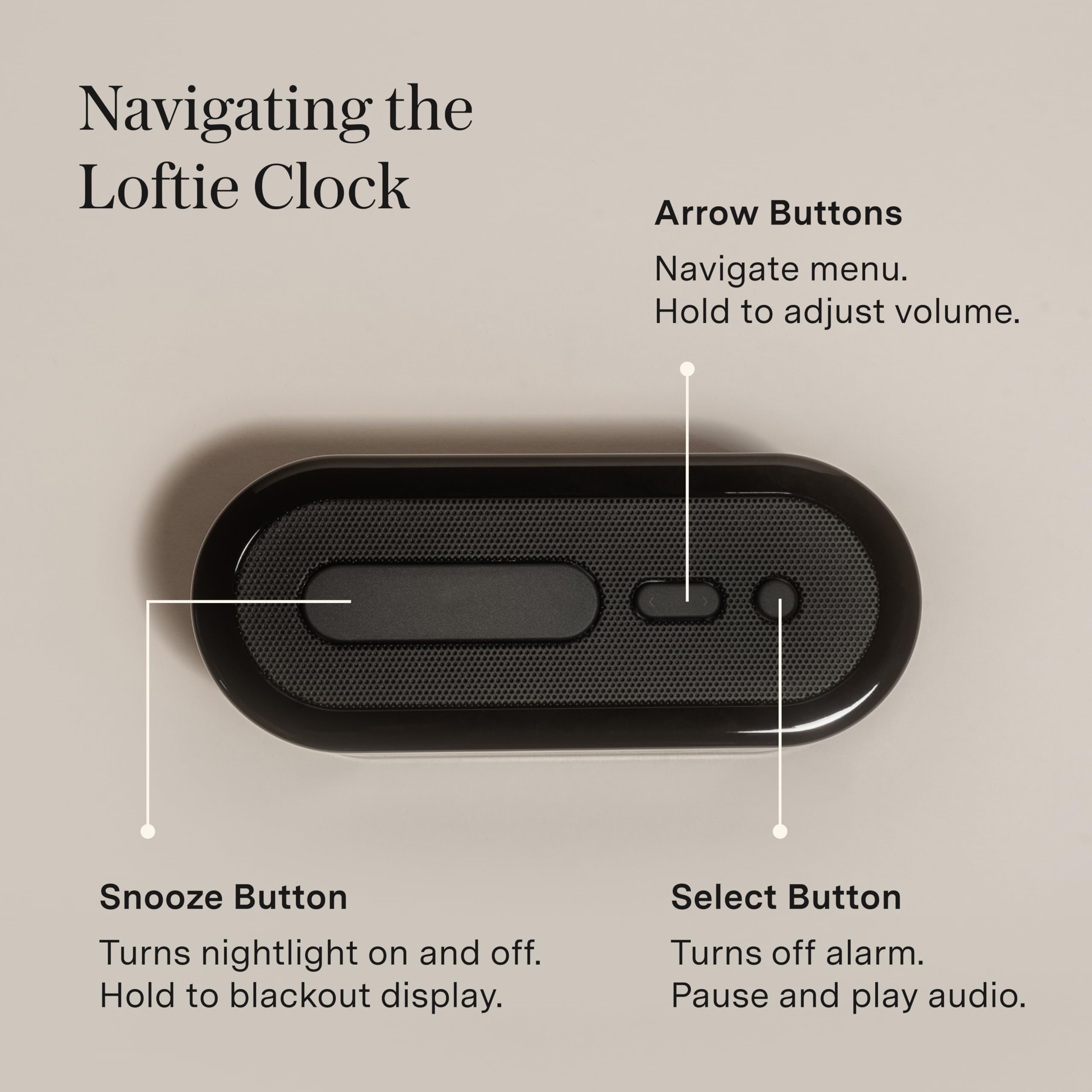 Loftie Alarm Clock with Sound Machine – Smart Alarm Clock with Night Light, White Noise, Bluetooth Speaker, 100+ Sounds Included Free, No Subscription Required, Blackout Mode- Black