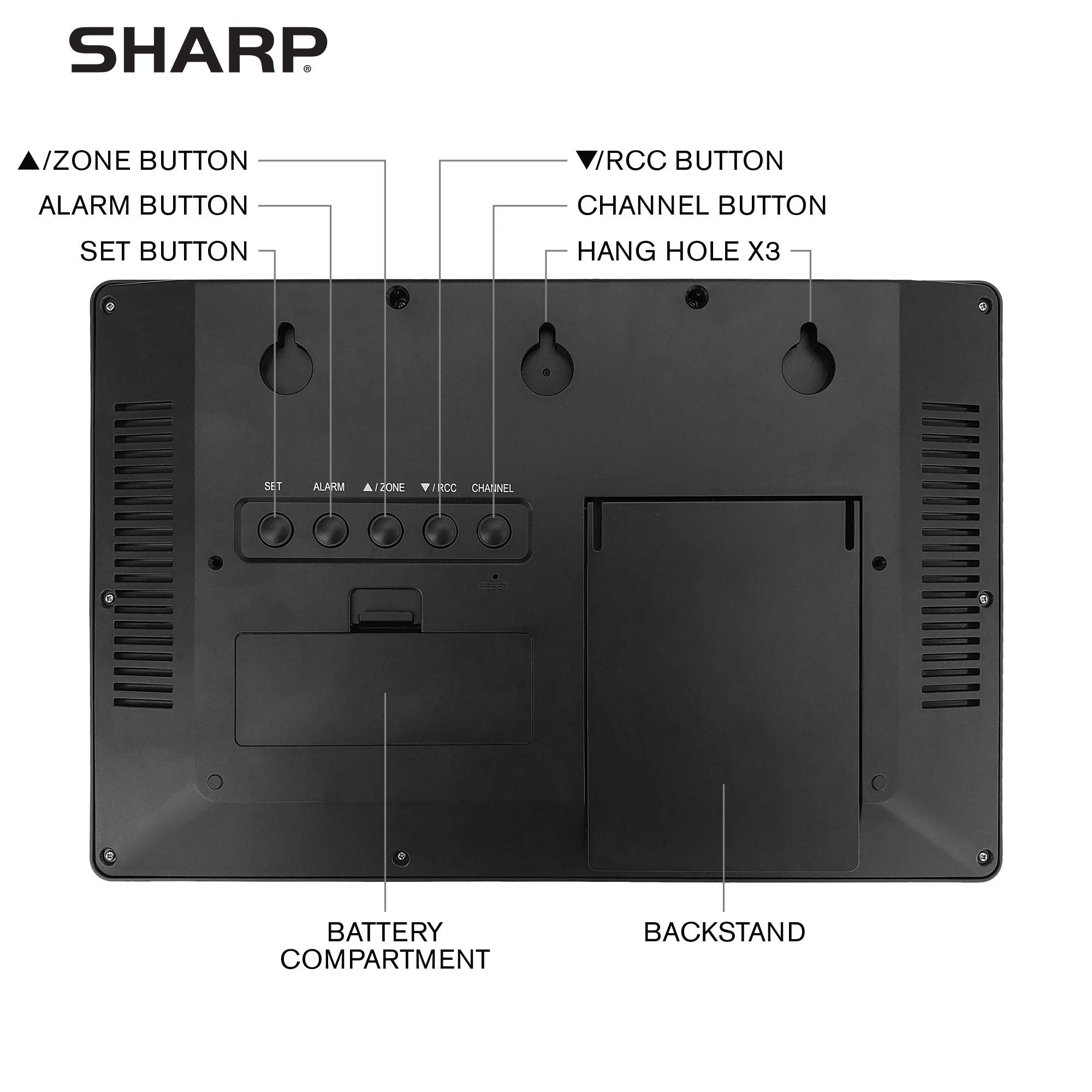 Sharp Atomic Clock - Never Needs Setting! –Easy to Read Numbers - Indoor/Outdoor Temperature, Wireless Outdoor Sensor - Battery Powered - Easy Set-Up (4" Numbers)